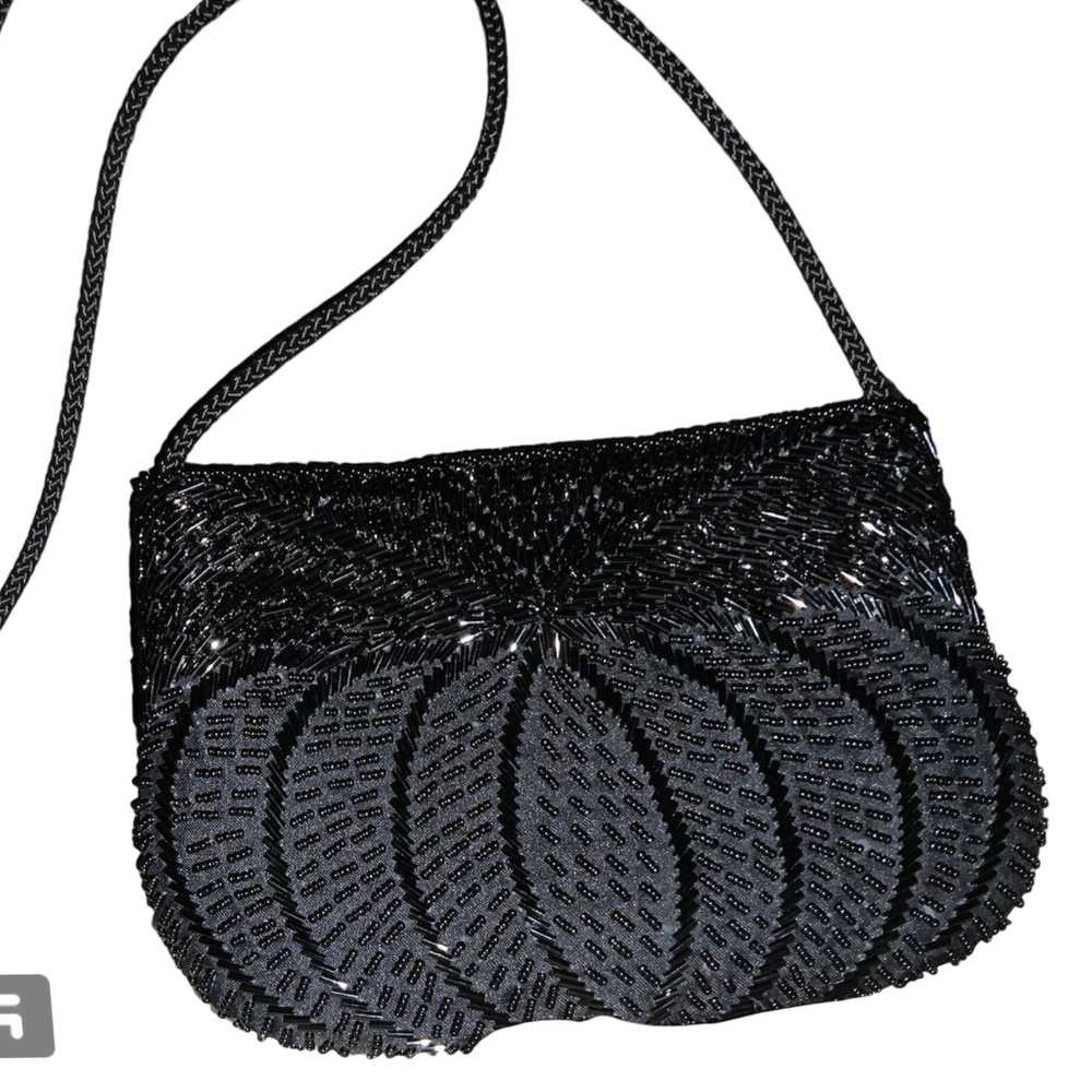 Vintage Black Beaded evening Purse  in Mint Condition, Circa early 1970